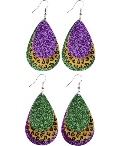 Mardi Gras Hook Dangle Earrings for Women Fleur Di Lis Faux Leather Earring Accessories Mardi Gras-005 $5.27 Earrings