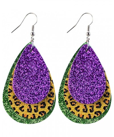 Mardi Gras Hook Dangle Earrings for Women Fleur Di Lis Faux Leather Earring Accessories Mardi Gras-005 $5.27 Earrings