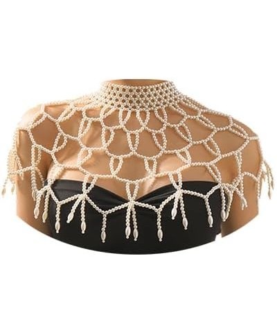 Pearls Body Chain Shawl Necklace Pearl Bra Shoulder Chain Top Beaded Backless Chest Chains Rave Outfit for Women Sexy Festiva...