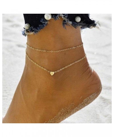 Heart Initial Ankle Bracelets for Women, 14K Gold Filled Handmade Dainty Layered Anklet Letter Initial Heart Ankle Bracelets ...