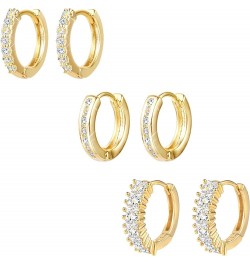 3 Pairs Small Huggie Hoop Zirconia Earrings Set 14K Gold Hypoallergenic Lightweight Huggie Hoops Earrings for Women Girls A-1...