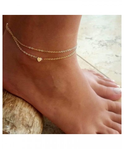 Heart Initial Ankle Bracelets for Women, 14K Gold Filled Handmade Dainty Layered Anklet Letter Initial Heart Ankle Bracelets ...