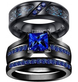 TWO RINGS His Hers Wedding Ring Sets Couples Rings Women's Black Gold Plated Blue Sapphire CZ Wedding Engagement Ring Bridal ...