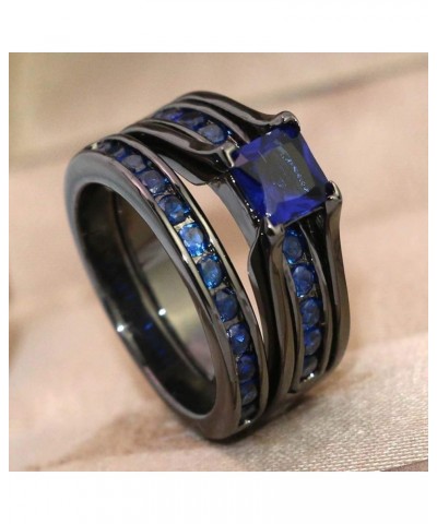 TWO RINGS His Hers Wedding Ring Sets Couples Rings Women's Black Gold Plated Blue Sapphire CZ Wedding Engagement Ring Bridal ...