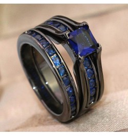 TWO RINGS His Hers Wedding Ring Sets Couples Rings Women's Black Gold Plated Blue Sapphire CZ Wedding Engagement Ring Bridal ...