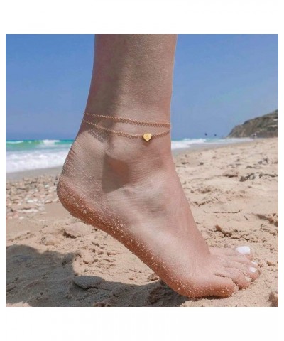 Heart Initial Ankle Bracelets for Women, 14K Gold Filled Handmade Dainty Layered Anklet Letter Initial Heart Ankle Bracelets ...