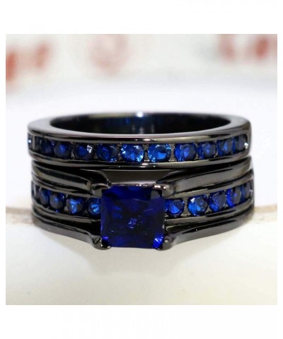 TWO RINGS His Hers Wedding Ring Sets Couples Rings Women's Black Gold Plated Blue Sapphire CZ Wedding Engagement Ring Bridal ...