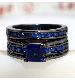 TWO RINGS His Hers Wedding Ring Sets Couples Rings Women's Black Gold Plated Blue Sapphire CZ Wedding Engagement Ring Bridal ...