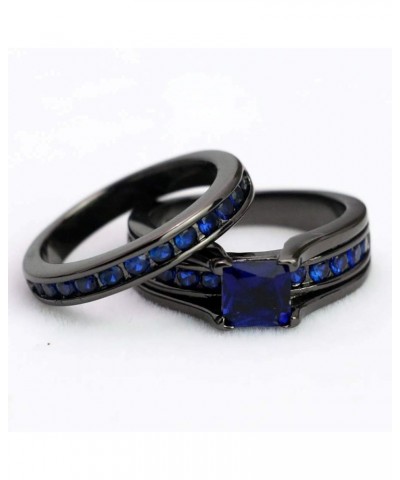 TWO RINGS His Hers Wedding Ring Sets Couples Rings Women's Black Gold Plated Blue Sapphire CZ Wedding Engagement Ring Bridal ...