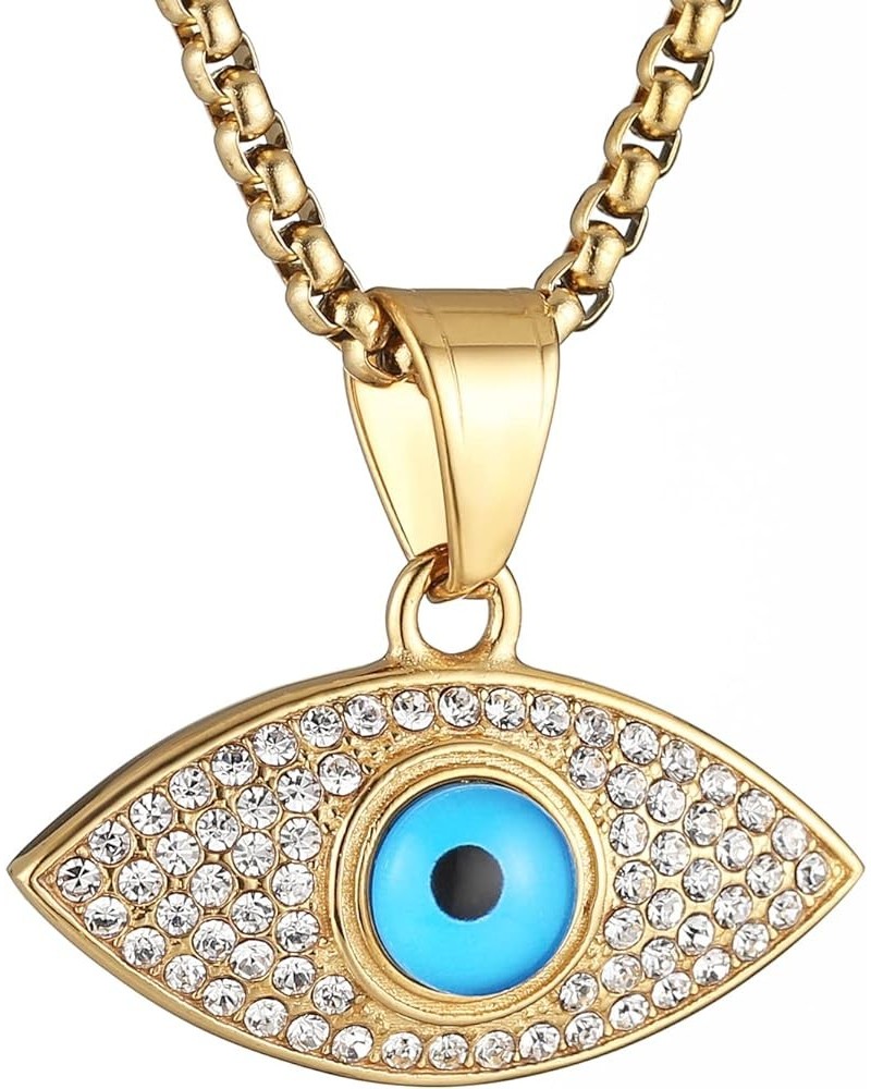 18K Gold Plated Evil Eye Ojo Turco Protection Pendant Inlay CZ Vintage Hip Hop Rock Punk Totem Amulet Charm Necklace Gift Jew...