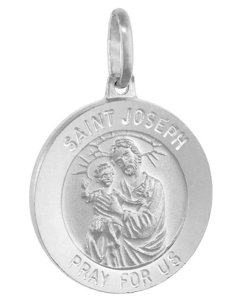 19mm Sterling Silver St Joseph & Baby Jesus Medal Necklace 3/4 inch Round Nickel Free Italy Free 24 inch Stainless Steel chai...