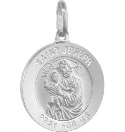 19mm Sterling Silver St Joseph & Baby Jesus Medal Necklace 3/4 inch Round Nickel Free Italy Free 24 inch Stainless Steel chai...