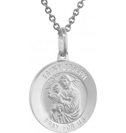 19mm Sterling Silver St Joseph & Baby Jesus Medal Necklace 3/4 inch Round Nickel Free Italy Free 24 inch Stainless Steel chai...