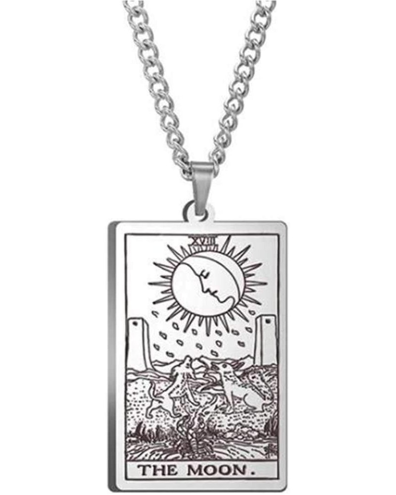 Retro Vintage Stainless Steel Tarot Card Rider Waite Pendant Necklace The Moon $8.24 Necklaces