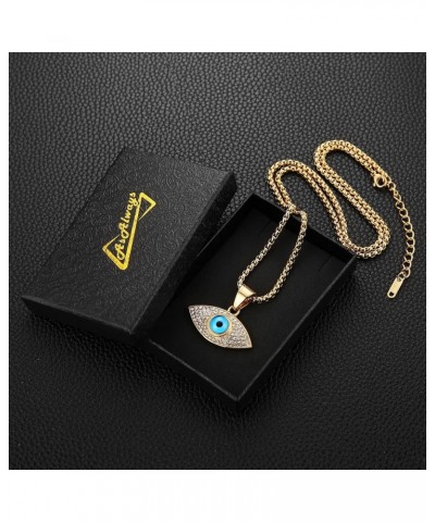 18K Gold Plated Evil Eye Ojo Turco Protection Pendant Inlay CZ Vintage Hip Hop Rock Punk Totem Amulet Charm Necklace Gift Jew...