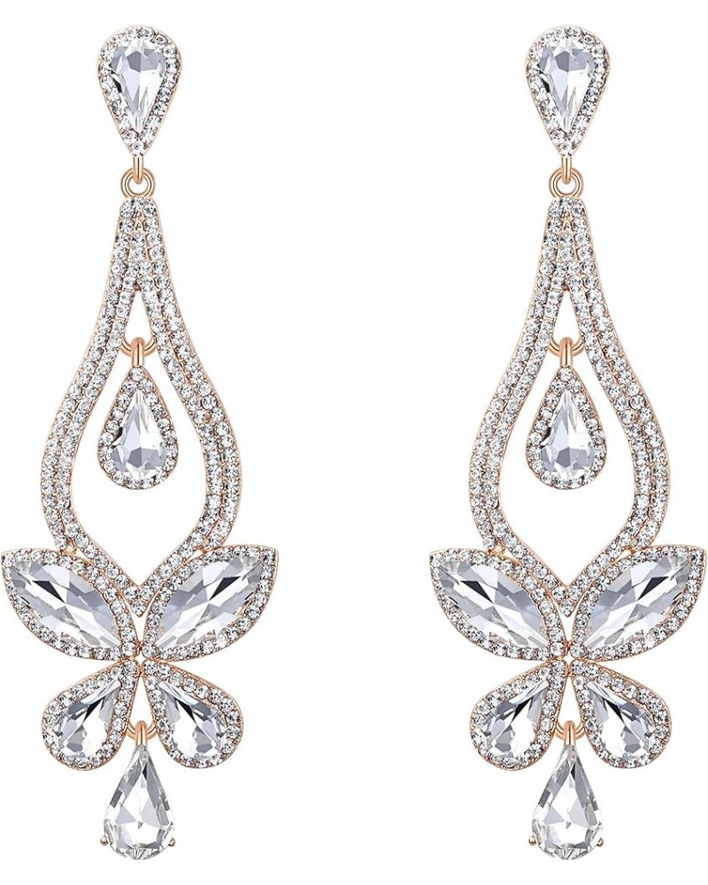 Women's Wedding Bridal Crystal Teardrop Butterfly-Shape Pierced Dangle Earrings Clear Gold-Tone $11.20 Earrings