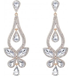 Women's Wedding Bridal Crystal Teardrop Butterfly-Shape Pierced Dangle Earrings Clear Gold-Tone $11.20 Earrings