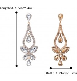 Women's Wedding Bridal Crystal Teardrop Butterfly-Shape Pierced Dangle Earrings Clear Gold-Tone $11.20 Earrings