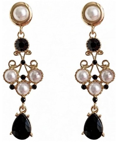 Black Vintage Pearl Earrings Black Earrings for Women Pearl Drop Earrings Teardrop Chandelier Long Dangle Earrings Baroque Ea...