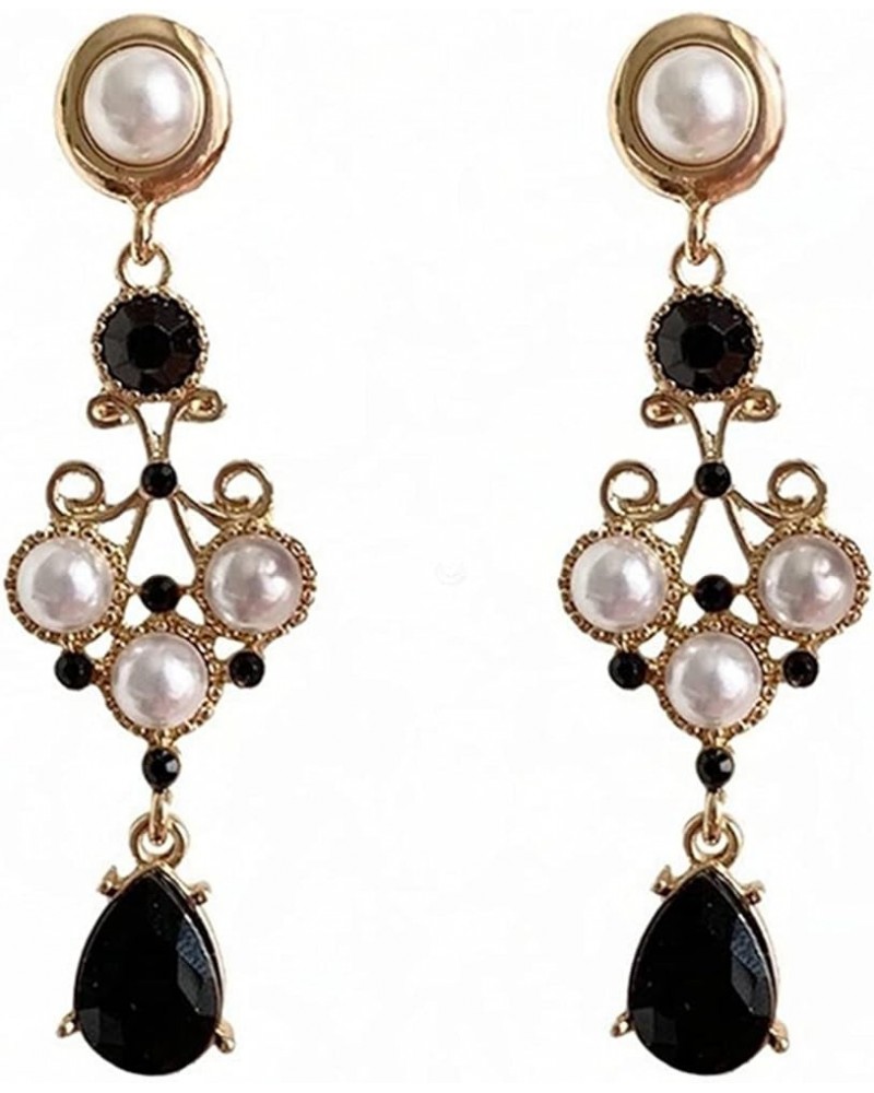 Black Vintage Pearl Earrings Black Earrings for Women Pearl Drop Earrings Teardrop Chandelier Long Dangle Earrings Baroque Ea...