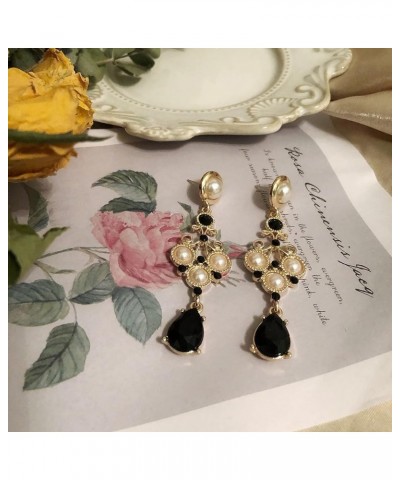 Black Vintage Pearl Earrings Black Earrings for Women Pearl Drop Earrings Teardrop Chandelier Long Dangle Earrings Baroque Ea...