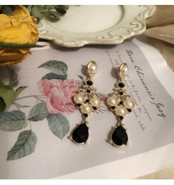 Black Vintage Pearl Earrings Black Earrings for Women Pearl Drop Earrings Teardrop Chandelier Long Dangle Earrings Baroque Ea...