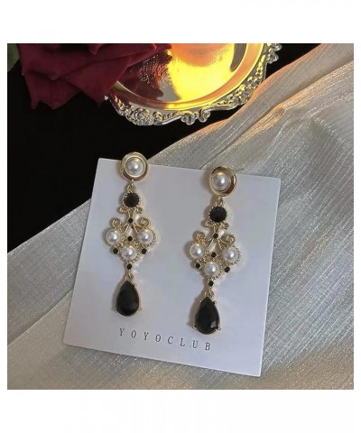 Black Vintage Pearl Earrings Black Earrings for Women Pearl Drop Earrings Teardrop Chandelier Long Dangle Earrings Baroque Ea...