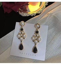 Black Vintage Pearl Earrings Black Earrings for Women Pearl Drop Earrings Teardrop Chandelier Long Dangle Earrings Baroque Ea...