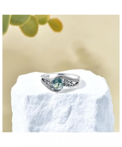 Natural Moss Agate Engagement Band Ring 925 Sterling Silver Vintage Moss Agate with Free Engraving Statement Ring for Anniver...