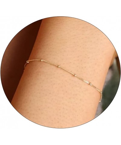 Gold Plated Bracelets for Women Dainty Layered Herringbone Twisted Rope Chain Bracelets Set Layering Dot CZ Leave Beaded Brac...