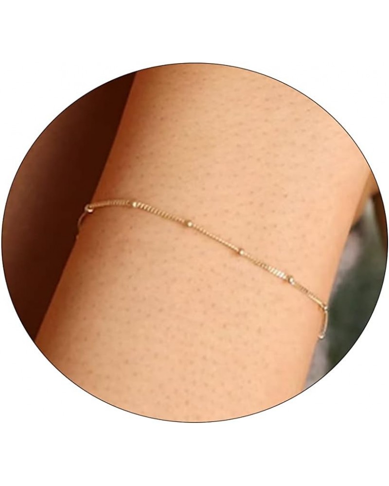 Gold Plated Bracelets for Women Dainty Layered Herringbone Twisted Rope Chain Bracelets Set Layering Dot CZ Leave Beaded Brac...