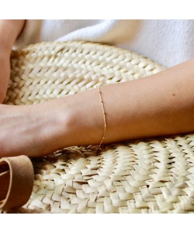 Gold Plated Bracelets for Women Dainty Layered Herringbone Twisted Rope Chain Bracelets Set Layering Dot CZ Leave Beaded Brac...