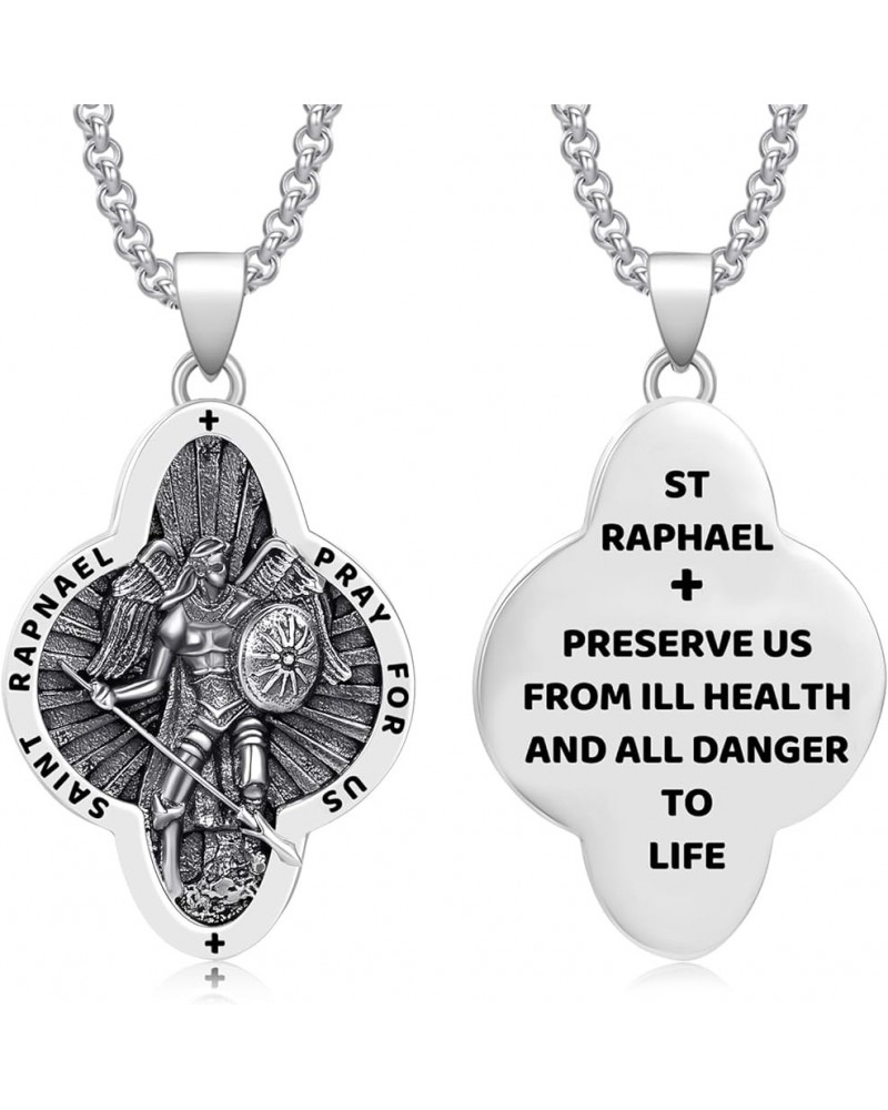 925 Sterling Silver Patron Saint Necklace Amulet Miraculous Medal Pendant Jewelry for Men Women with 2.0mm 20+2" Rolo Chain (...