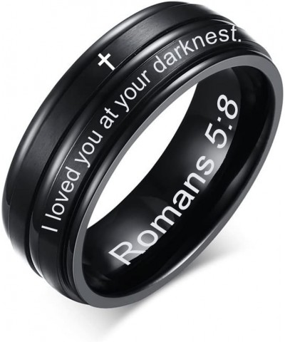 SHNIAN Christian Religious Ring Grooved Center Step Edge Scripture Ring Customize Engraved Comfortable Fit Bible Cross Inspir...