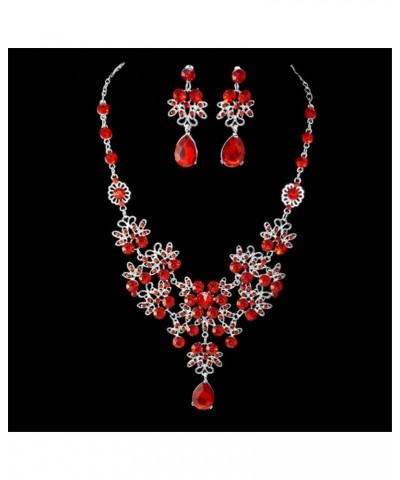 Butterfly Water Drop Shape Rhinestone Wedding Bridal Necklace Earring Set Charm Accessories Jewelry, Red $6.29 Jewelry Sets