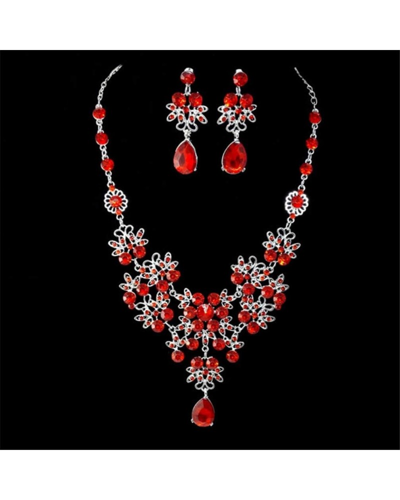 Butterfly Water Drop Shape Rhinestone Wedding Bridal Necklace Earring Set Charm Accessories Jewelry, Red $6.29 Jewelry Sets