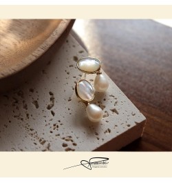 Freshwater Pearl Natural Shell Drop Dangle Earrings for Women Girls – Cute Gold Pearls Earrings Dangling Prom Wedding Holida...