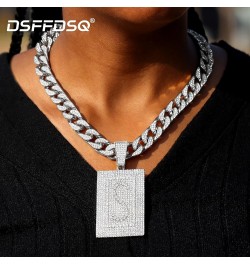 Diamond Prong Cuban Chain Necklace, Square Cursive Silver Initial Necklace for Women, Cuban Link Chain for Women Hip Hop Iced...