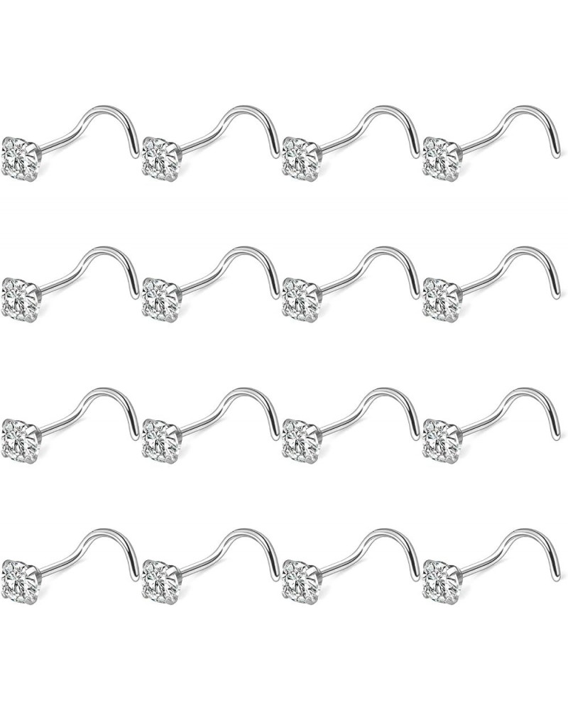 22G 20G 18G Nose Rings Studs Hypoallergenic 316L Surgical Steel L Shaped Screw Nose Rings Cubic Zirconia AAAA+ Silver Nostril...