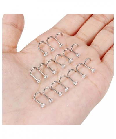 22G 20G 18G Nose Rings Studs Hypoallergenic 316L Surgical Steel L Shaped Screw Nose Rings Cubic Zirconia AAAA+ Silver Nostril...