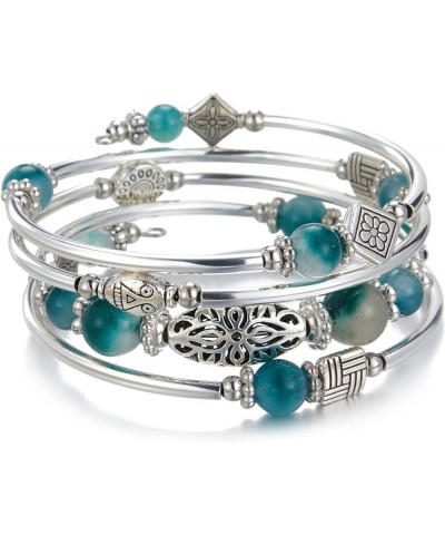 Layered Wrap Bangle Turquoise Bracelet - Bead Bracelet with Natural Agate Stone, Gifts For Women 03-Jade Green $9.46 Bracelets