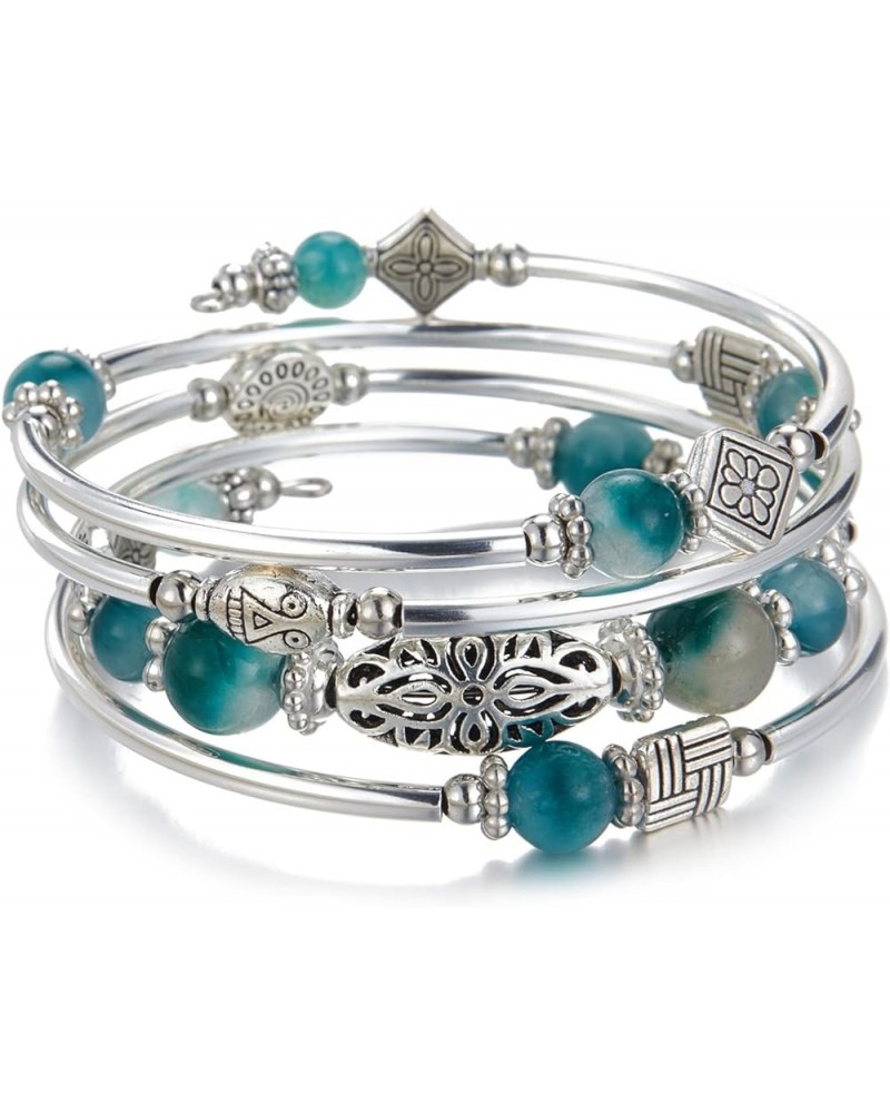 Layered Wrap Bangle Turquoise Bracelet - Bead Bracelet with Natural Agate Stone, Gifts For Women 03-Jade Green $9.46 Bracelets