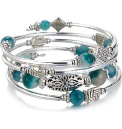 Layered Wrap Bangle Turquoise Bracelet - Bead Bracelet with Natural Agate Stone, Gifts For Women 03-Jade Green $9.46 Bracelets