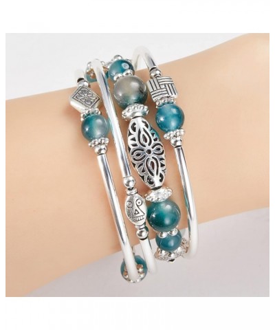 Layered Wrap Bangle Turquoise Bracelet - Bead Bracelet with Natural Agate Stone, Gifts For Women 03-Jade Green $9.46 Bracelets