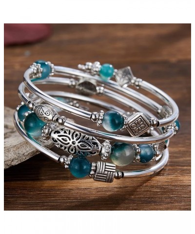 Layered Wrap Bangle Turquoise Bracelet - Bead Bracelet with Natural Agate Stone, Gifts For Women 03-Jade Green $9.46 Bracelets