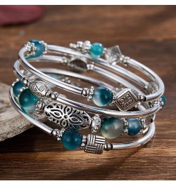 Layered Wrap Bangle Turquoise Bracelet - Bead Bracelet with Natural Agate Stone, Gifts For Women 03-Jade Green $9.46 Bracelets