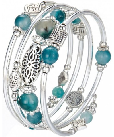 Layered Wrap Bangle Turquoise Bracelet - Bead Bracelet with Natural Agate Stone, Gifts For Women 03-Jade Green $9.46 Bracelets