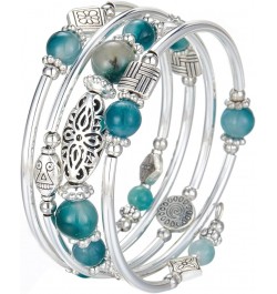 Layered Wrap Bangle Turquoise Bracelet - Bead Bracelet with Natural Agate Stone, Gifts For Women 03-Jade Green $9.46 Bracelets