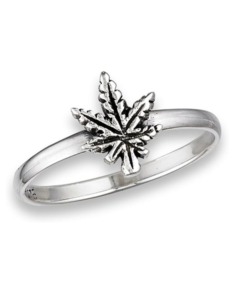 Oxidized Marijuana Leaf Ring New .925 Sterling Silver Band Sizes 3-8 $9.68 Rings