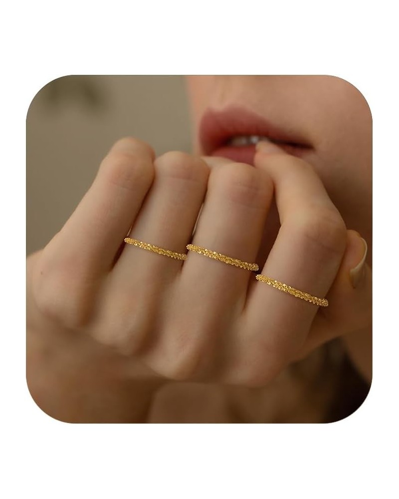 Stackable 925 Sterling Silver Rings for Women Girls Dainty 14K Gold Plated Ring Fashion Simple Thin Sparkling Bling Finger St...